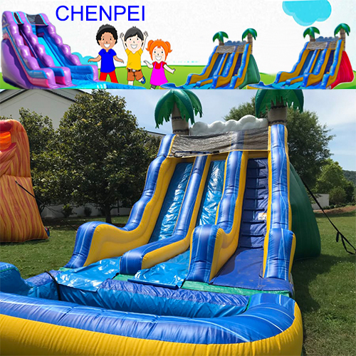 Double lanes Green Palm Tree commercial inflatable dry slides inflatable slide for kids