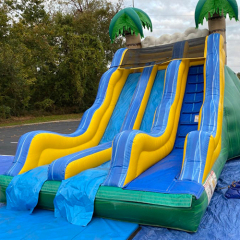 Double lanes Green Palm Tree commercial inflatable dry slides inflatable slide for kids