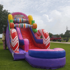 Candy 18ft commercial inflatable slide dry slide with decal inflatable slide for kids