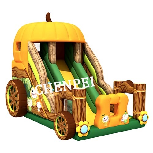 New Halloween bouncy castle slide combo Pumpkin bouncy castle slide combo for sale