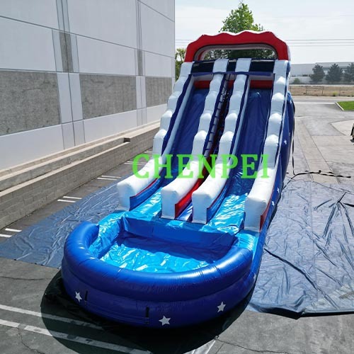 Blue inflatable slide for sale dual lanes inflatable water slide