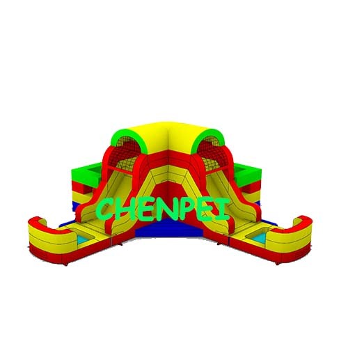 New dual lanes slide bouncy castle with course combo
