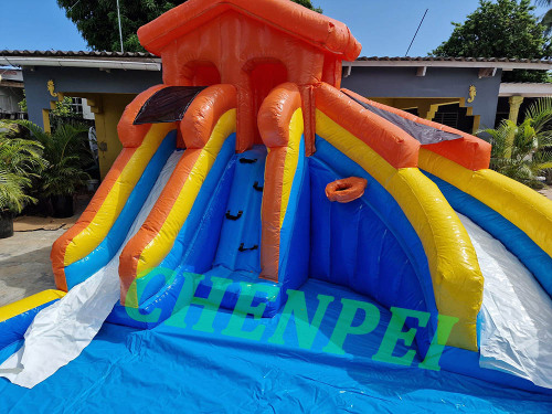 Sprial water slide bouncy castle for sale custom commercial inflatable castle
