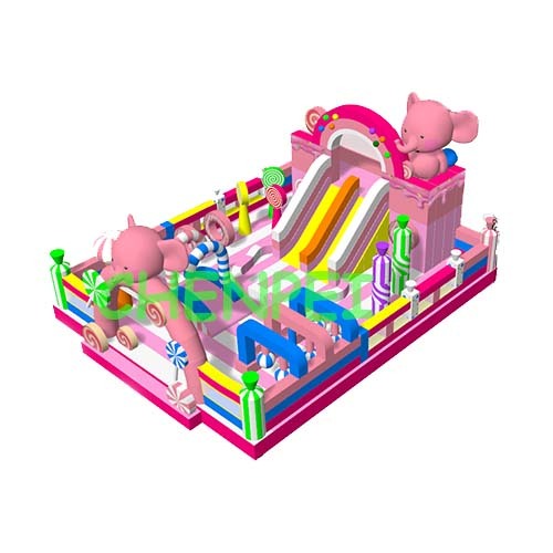 Pink elephant inflatable trampoline park for sale