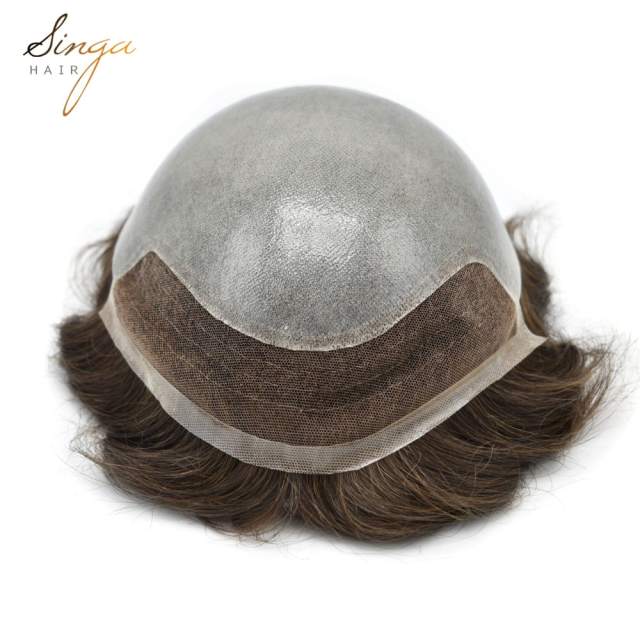 BIO: Lace Front Toupee Men Thin Durable Skin Hair Unit BIO Mens Indian Remy HairPieces 8X10" Natural Prosthesise Hair Replacement