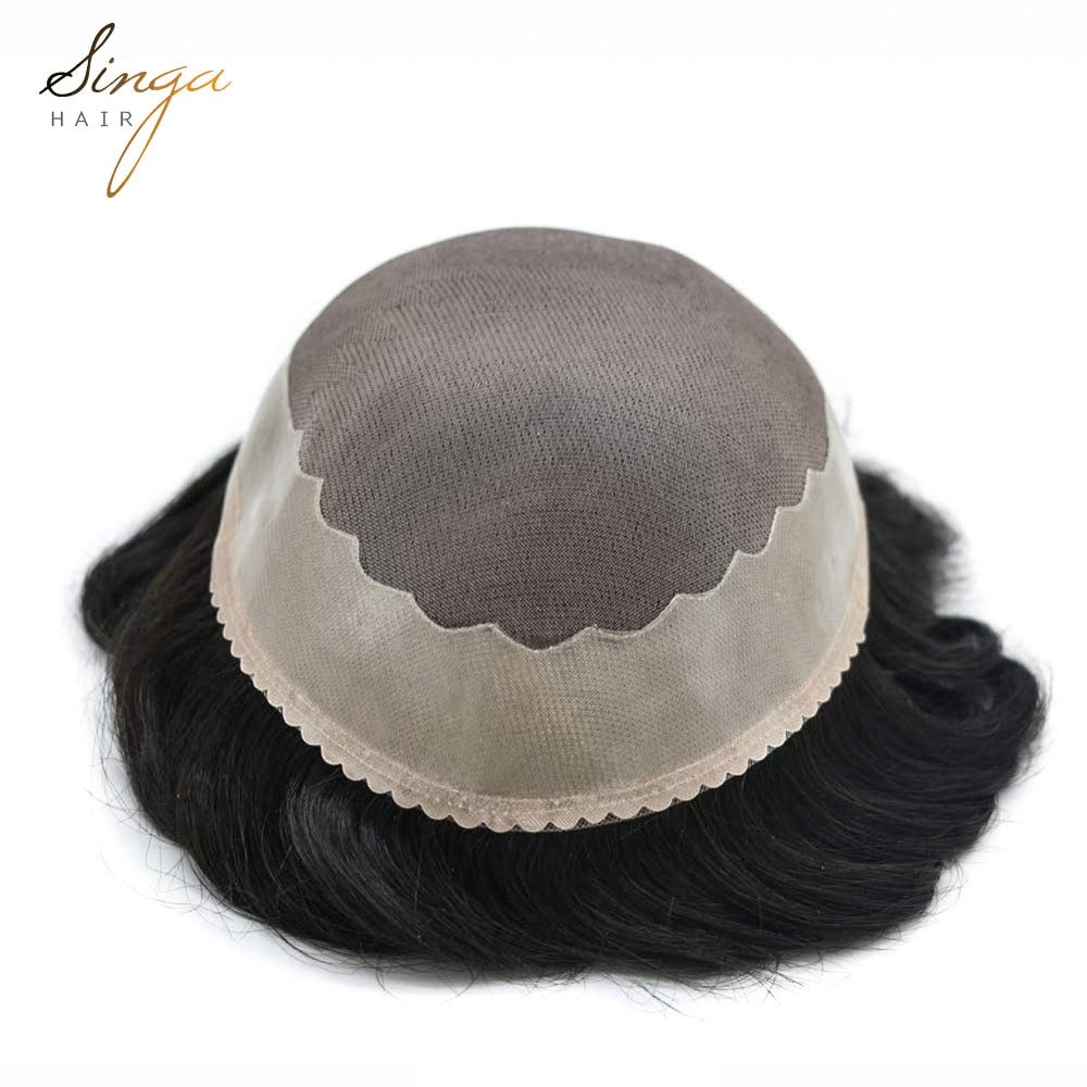 AAA-1: Durable Fine Mono Indian Remy Hair Natural Mens Toupee Poly Coating Around Hair System Comfortable Men Replacement Hairpieces