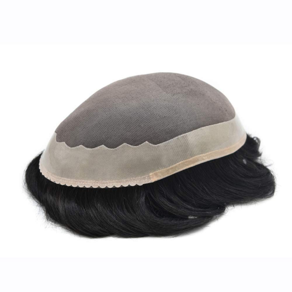 AAA-1: Durable Fine Mono Indian Remy Hair Natural Mens Toupee Poly Coating Around Hair System Comfortable Men Replacement Hairpieces