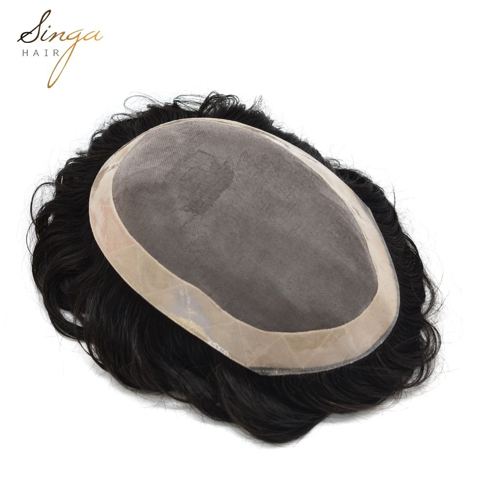 AAA-2: Natural Mens Wig AAA- 2 Comfortable Durable Hair System Replacement Medium Density Indian Hairs Double Knot Easy Wear Toupee Men