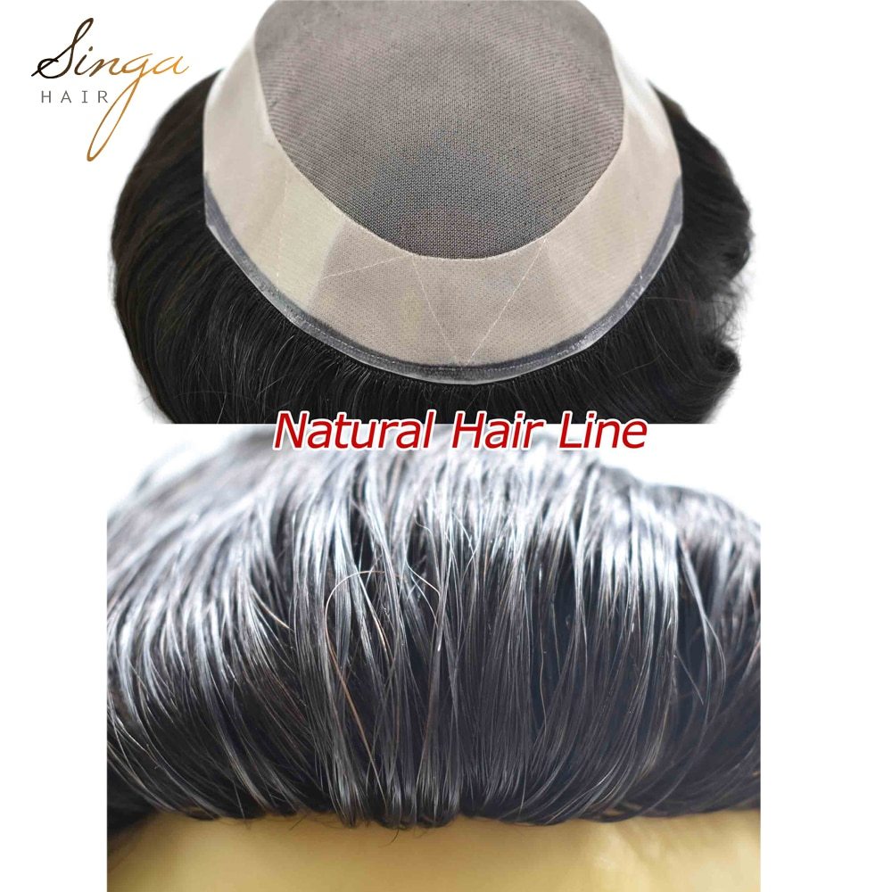 AAA-2: Natural Mens Wig AAA- 2 Comfortable Durable Hair System Replacement Medium Density Indian Hairs Double Knot Easy Wear Toupee Men