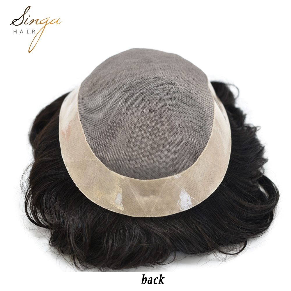 AAA-2: Natural Mens Wig AAA- 2 Comfortable Durable Hair System Replacement Medium Density Indian Hairs Double Knot Easy Wear Toupee Men