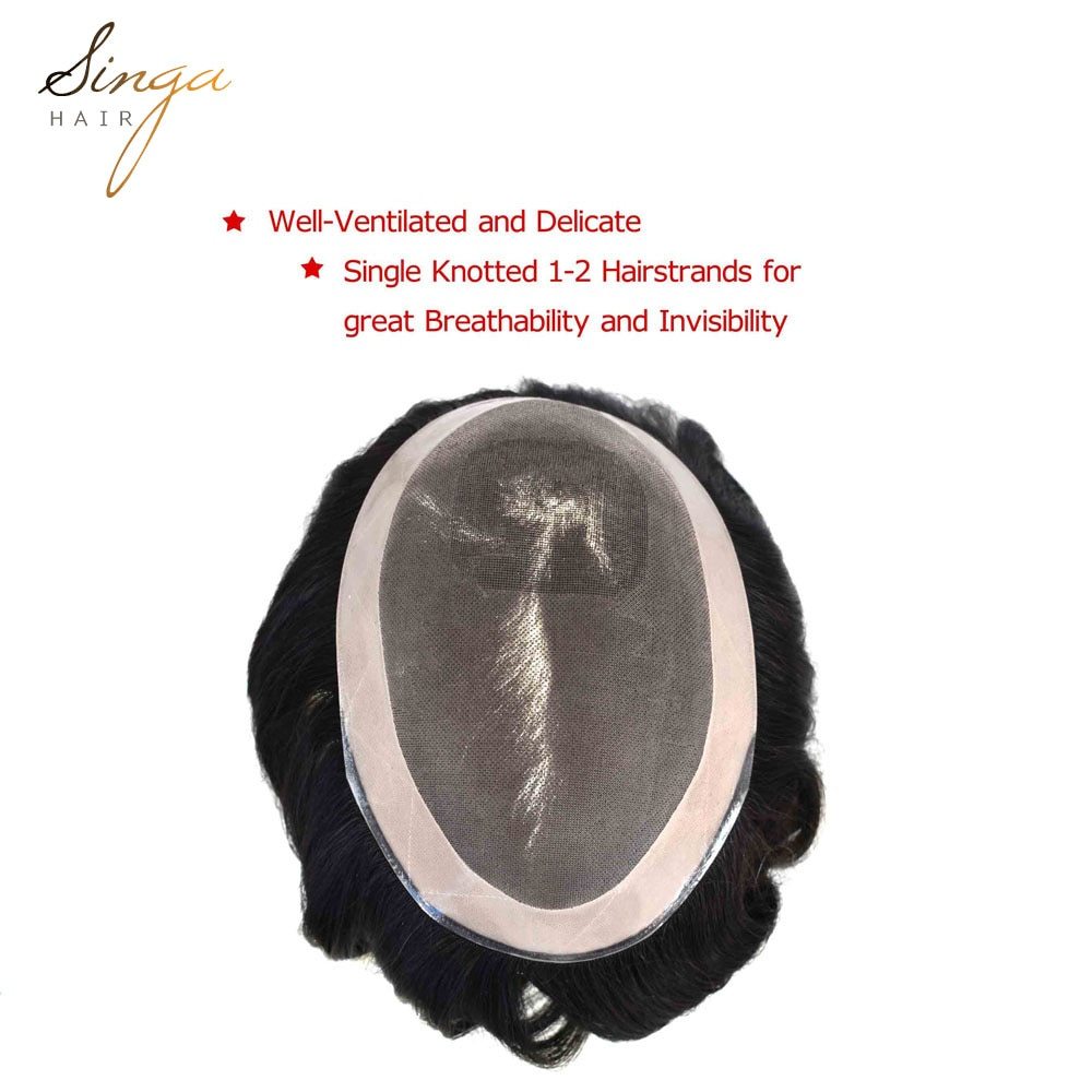 AAA-2: Natural Mens Wig AAA- 2 Comfortable Durable Hair System Replacement Medium Density Indian Hairs Double Knot Easy Wear Toupee Men