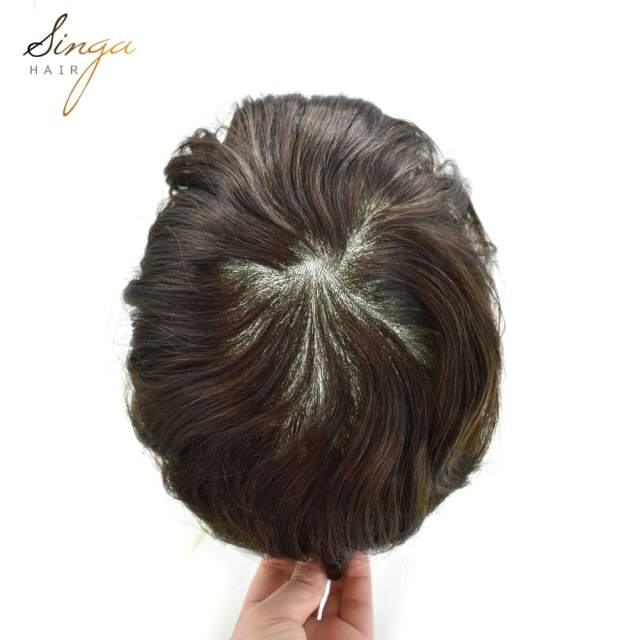 BIO: Lace Front Toupee Men Thin Durable Skin Hair Unit BIO Mens Indian Remy HairPieces 8X10" Natural Prosthesise Hair Replacement