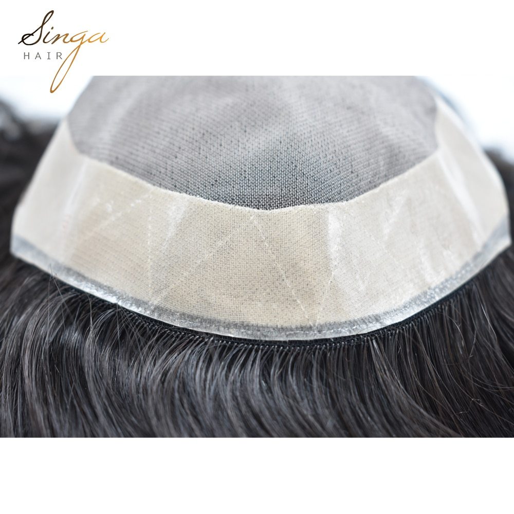 AAA-2: Natural Mens Wig AAA- 2 Comfortable Durable Hair System Replacement Medium Density Indian Hairs Double Knot Easy Wear Toupee Men