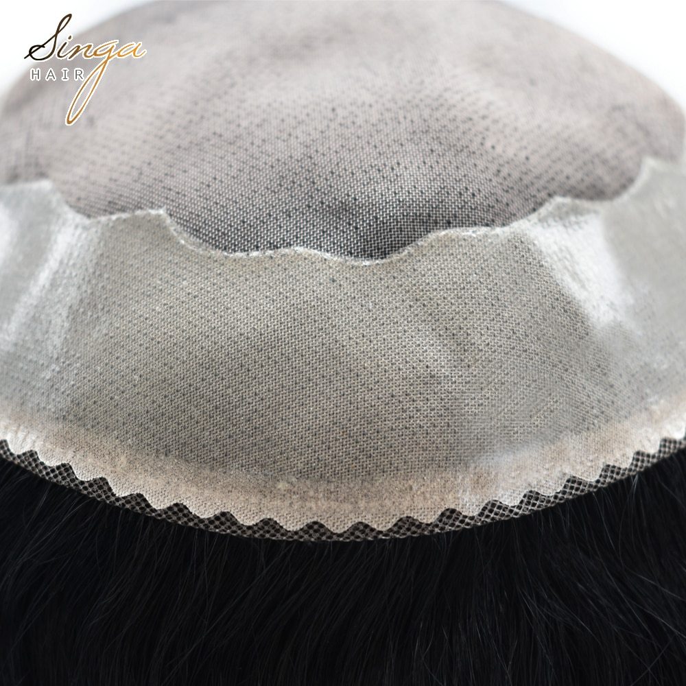 AAA-1: Singa Hair Fine Mono Mens Toupee Indian Remy Hair Natural Poly Coating Around Hair System Durable Comfortable Replacement Hairpieces Wig