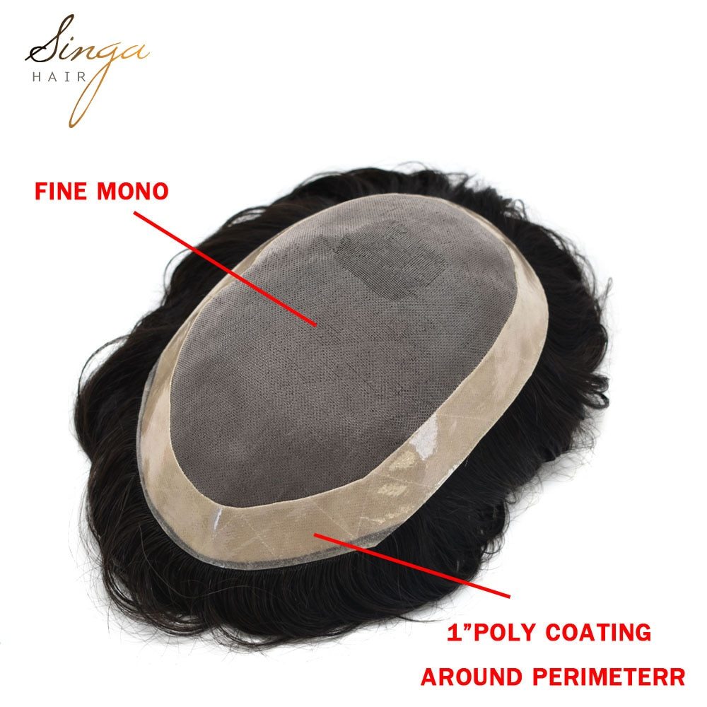 AAA-2: Natural Mens Wig AAA- 2 Comfortable Durable Hair System Replacement Medium Density Indian Hairs Double Knot Easy Wear Toupee Men