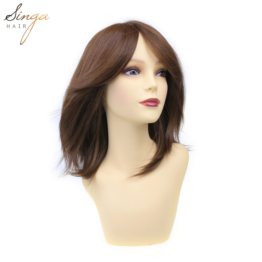 Synthetic Women Wigs Full Cap Kanekalon Heat Friendly Short Natural Wavy Lady Hair Replacement Premium Quality Gold Hair System