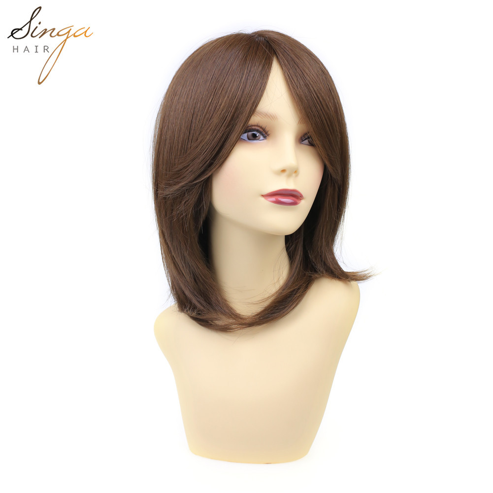 Synthetic Women Wigs Full Cap Kanekalon Heat Friendly Short Natural Wavy Lady Hair Replacement Premium Quality Gold Hair System