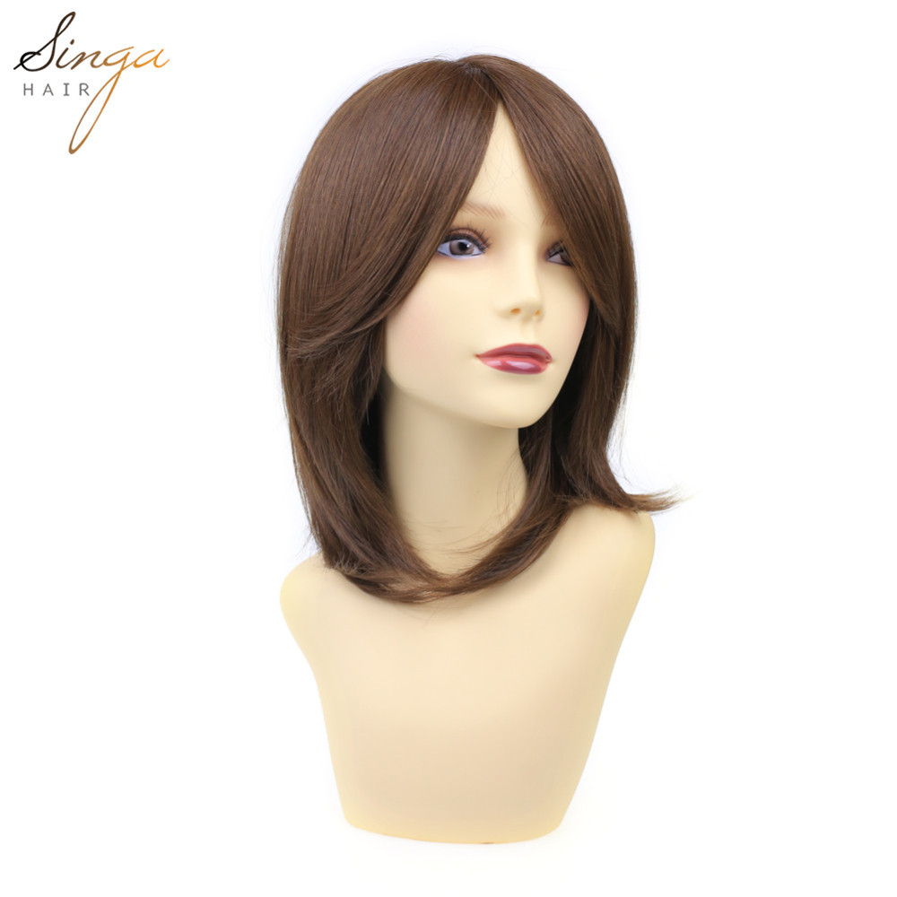 Synthetic Women Wigs Full Cap Kanekalon Heat Friendly Short Natural Wavy Lady Hair Replacement Premium Quality Gold Hair System
