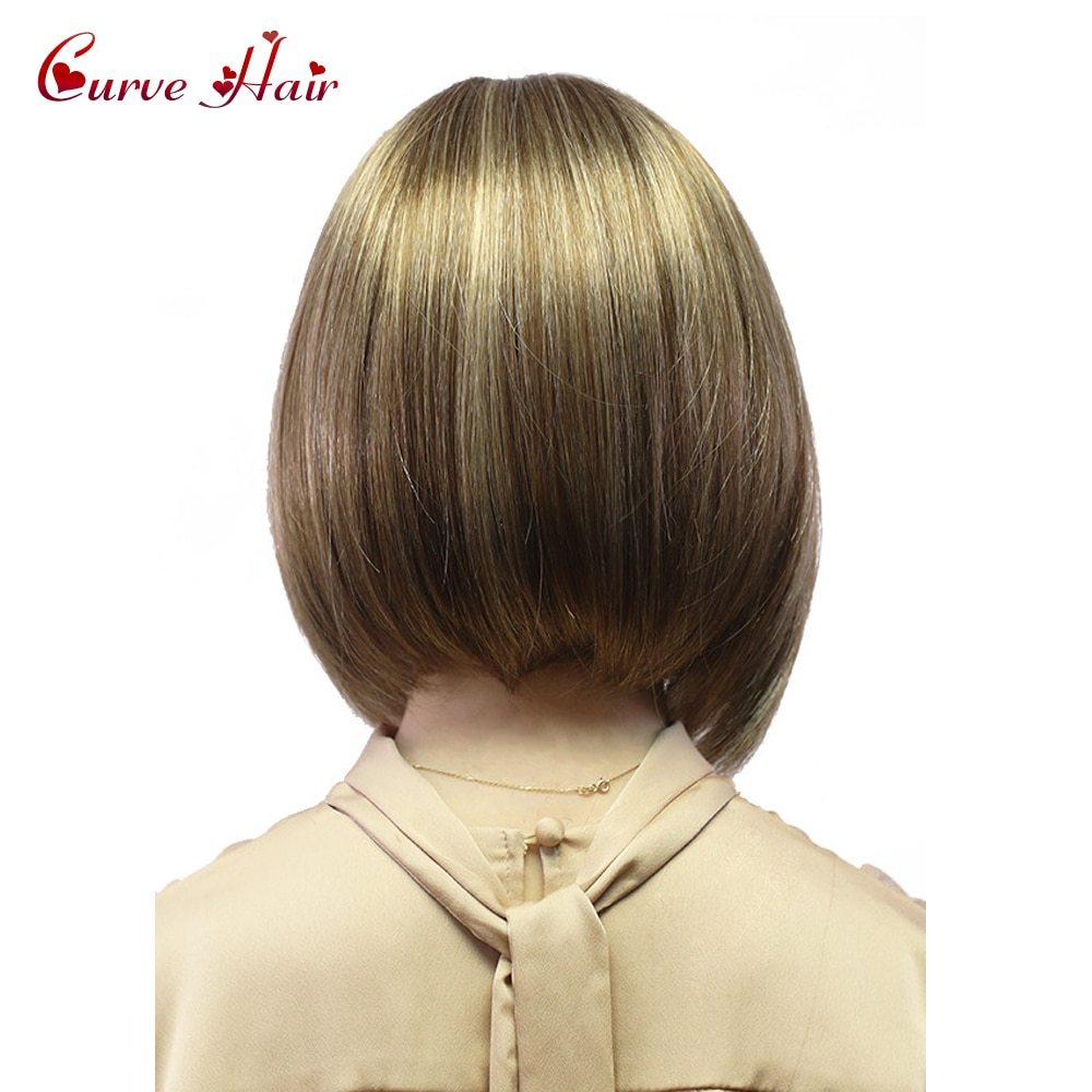 Synthetic Hair Wig Lady Short Wigs Brown Blonde Wig With Side Bangs Low Temperature Fiber Hand Tied Monofilament  Women Wigs