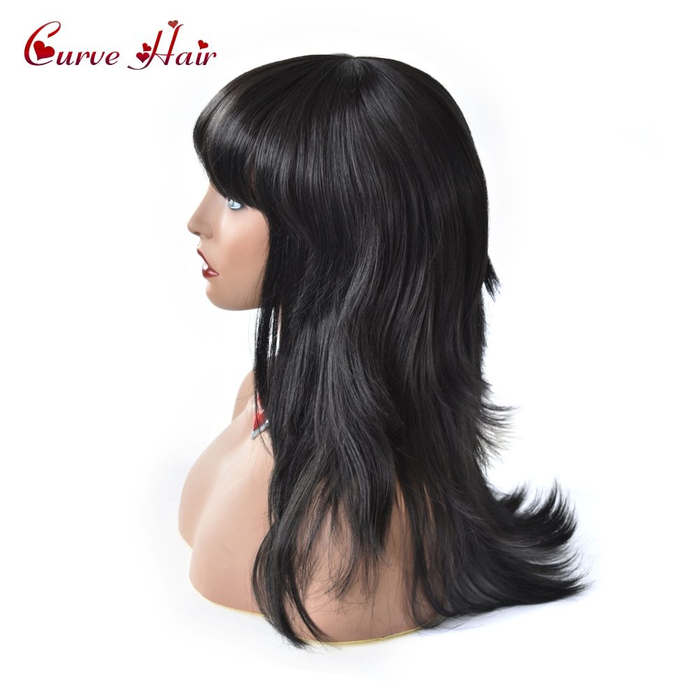 Full Cap Synthetic Wigs Long Straight Natural Black Hair Female Bang Hairstyle Wigs Heat Resistant Synthetic Fiber Women's Wig
