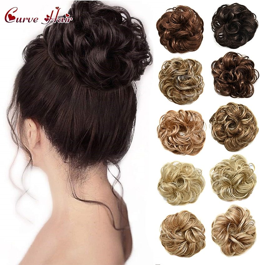 Curly Messy Rose Bun Hair Piece Scrunchie Donut Updo Bun Hair Extension For Women Girls Chignon Synthetic Pony Tail Hairpieces