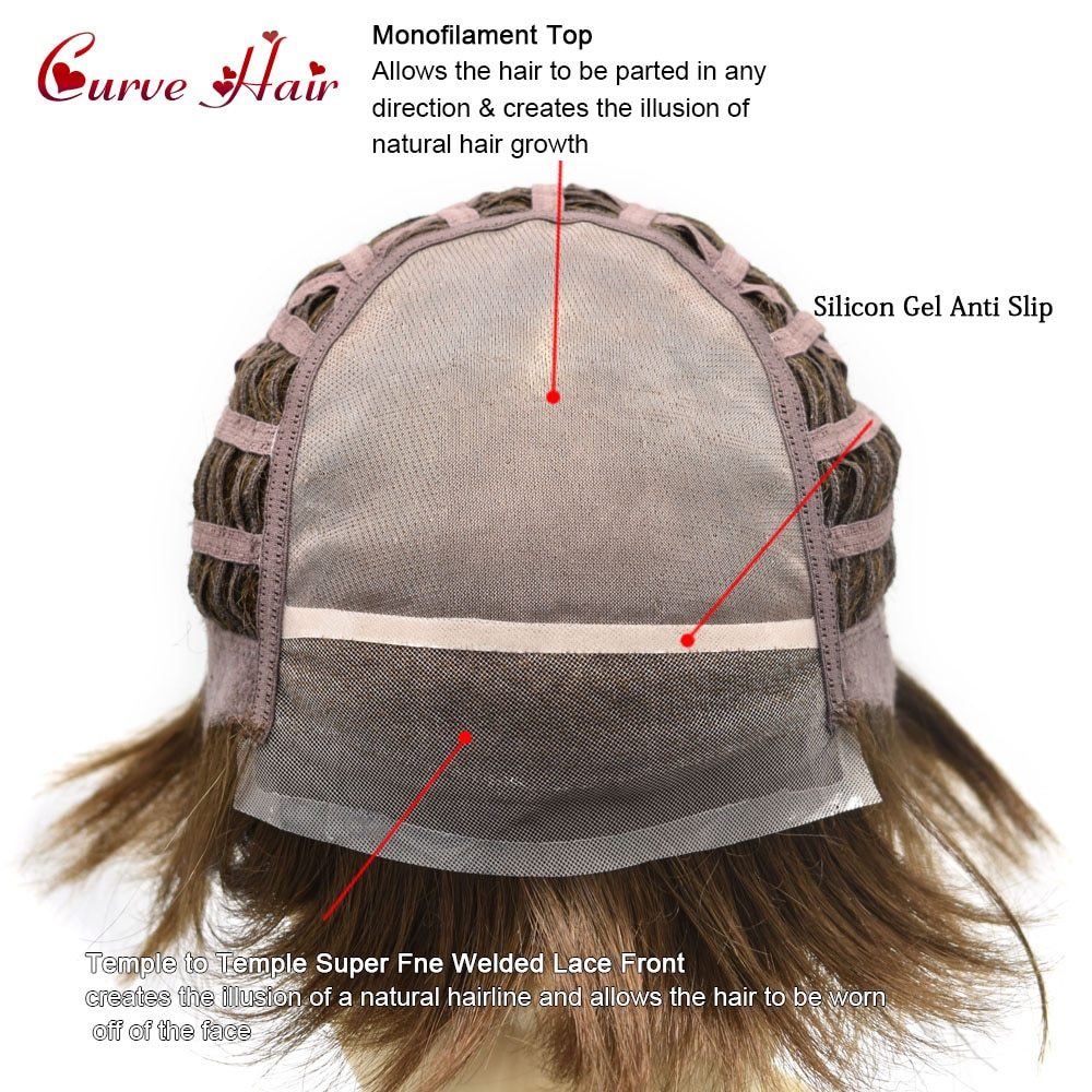 Fashion Synthetic Short Women Wig Hand Tied On Top Lace Front Female Wigs Natural Hairline White Lady Hairpieces Brown Blonde