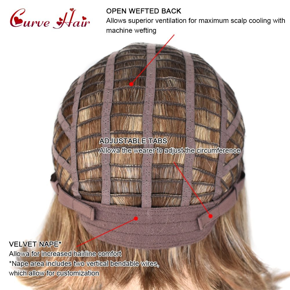 Synthetic Hair Wig Lady Short Wigs Brown Blonde Wig With Side Bangs Low Temperature Fiber Hand Tied Monofilament  Women Wigs