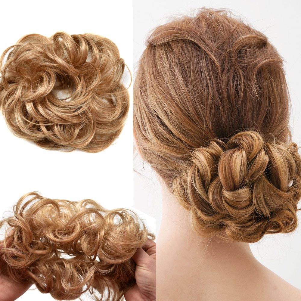 Curly Messy Rose Bun Hair Piece Scrunchie Donut Updo Bun Hair Extension For Women Girls Chignon Synthetic Pony Tail Hairpieces