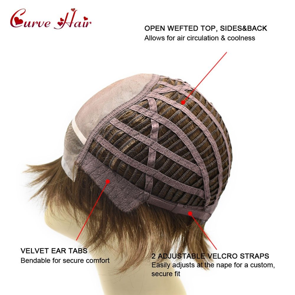 Fashion Synthetic Short Women Wig Hand Tied On Top Lace Front Female Wigs Natural Hairline White Lady Hairpieces Brown Blonde