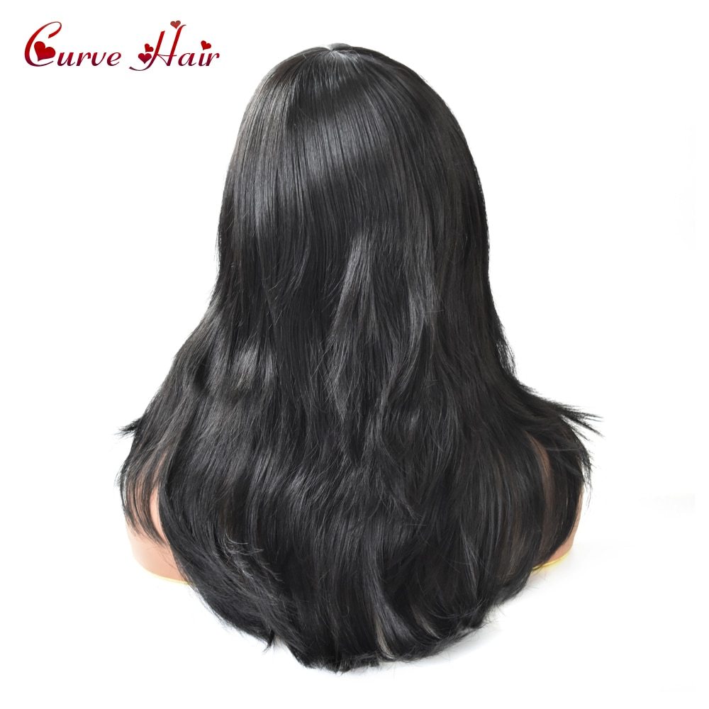 Full Cap Synthetic Wigs Long Straight Natural Black Hair Female Bang Hairstyle Wigs Heat Resistant Synthetic Fiber Women's Wig