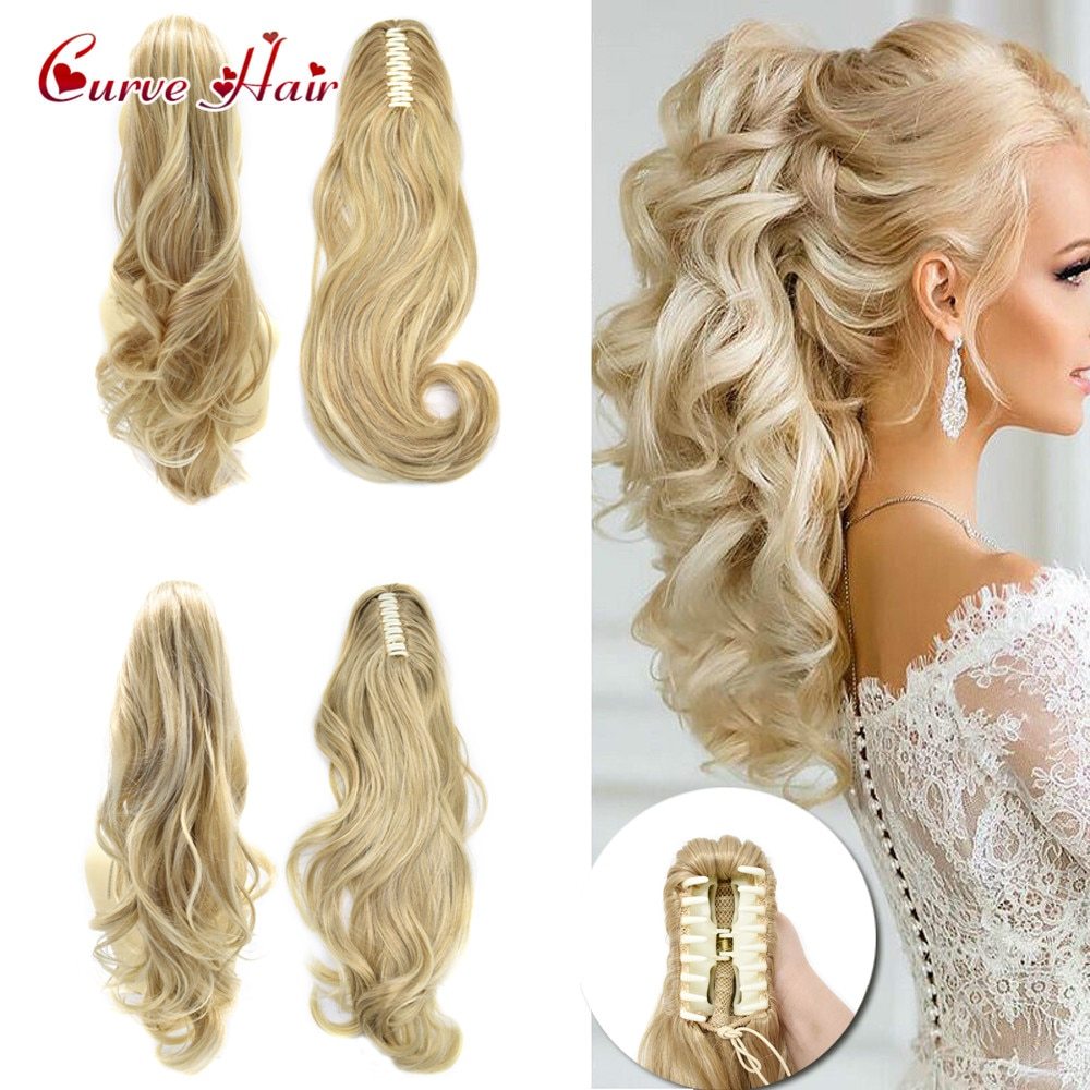 Synthetic Jaw Claw Ponytail Wavy Curly Clip In Ponytail Extensions Hair Piece For Women 22" Long Thick Pony Tail Hairpiece