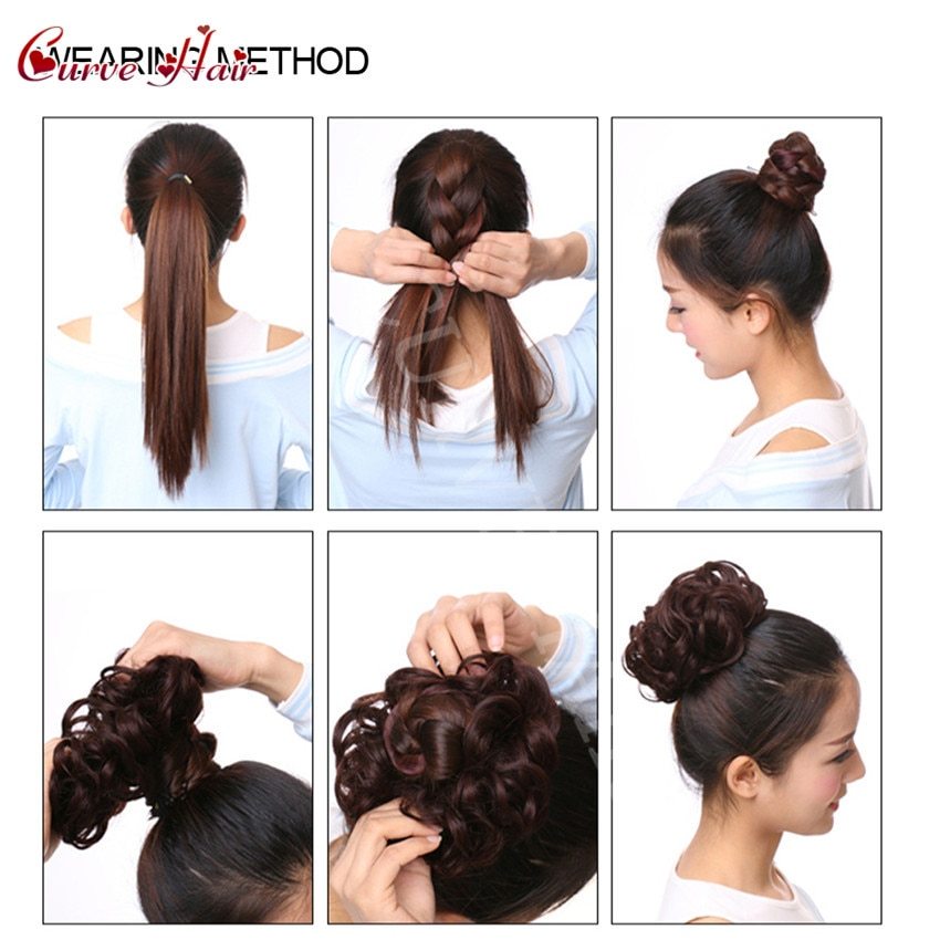 Curly Messy Rose Bun Hair Piece Scrunchie Donut Updo Bun Hair Extension For Women Girls Chignon Synthetic Pony Tail Hairpieces