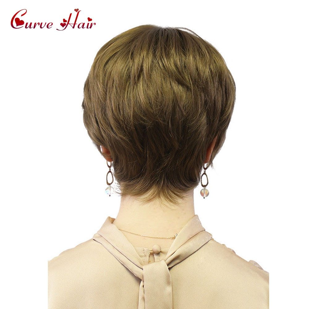 Fashion Synthetic Short Women Wig Hand Tied On Top Lace Front Female Wigs Natural Hairline White Lady Hairpieces Brown Blonde