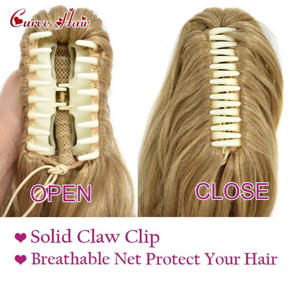 Synthetic Jaw Claw Ponytail Wavy Curly Clip In Ponytail Extensions Hair Piece For Women 22" Long Thick Pony Tail Hairpiece