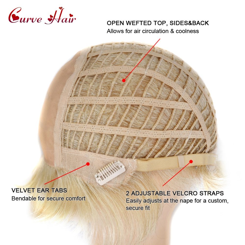 Women's Wig Fashion Blonde Female Short Wig With Bangs Synthetic Hair None Lace Front Hand Tied On Top Natural Look Lady Wigs