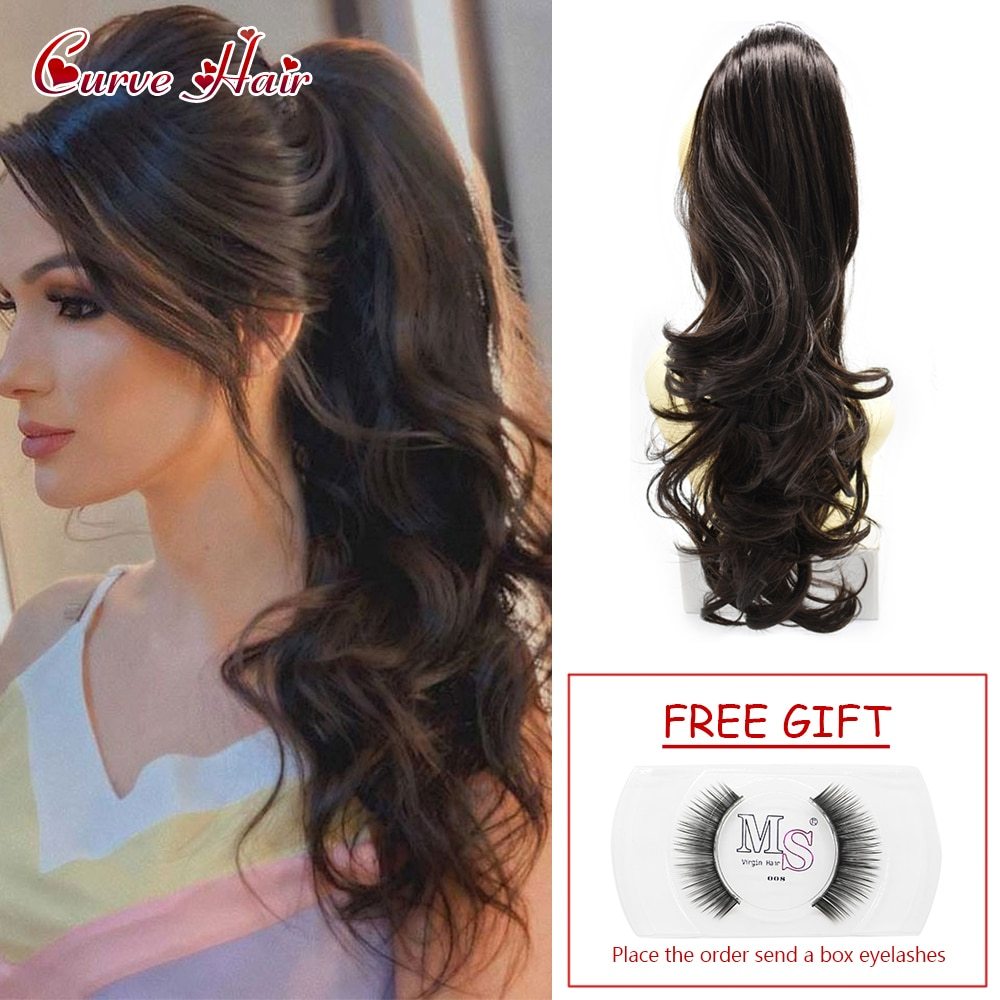 Synthetic Jaw Claw Ponytail Wavy Curly Clip In Ponytail Extensions Hair Piece For Women 22" Long Thick Pony Tail Hairpiece