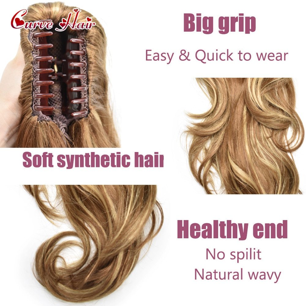 Synthetic Jaw Claw Ponytail Wavy Curly Clip In Ponytail Extensions Hair Piece For Women 22" Long Thick Pony Tail Hairpiece