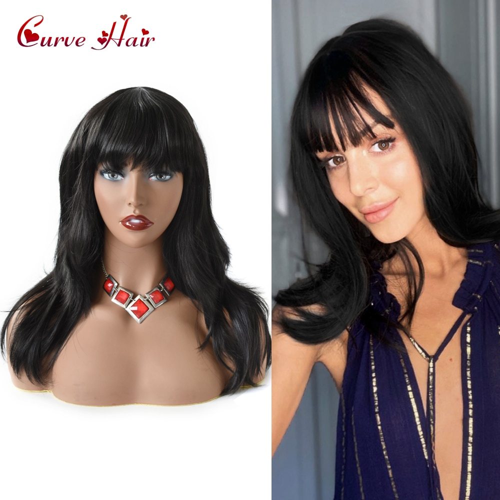 Full Cap Synthetic Wigs Long Straight Natural Black Hair Female Bang Hairstyle Wigs Heat Resistant Synthetic Fiber Women's Wig