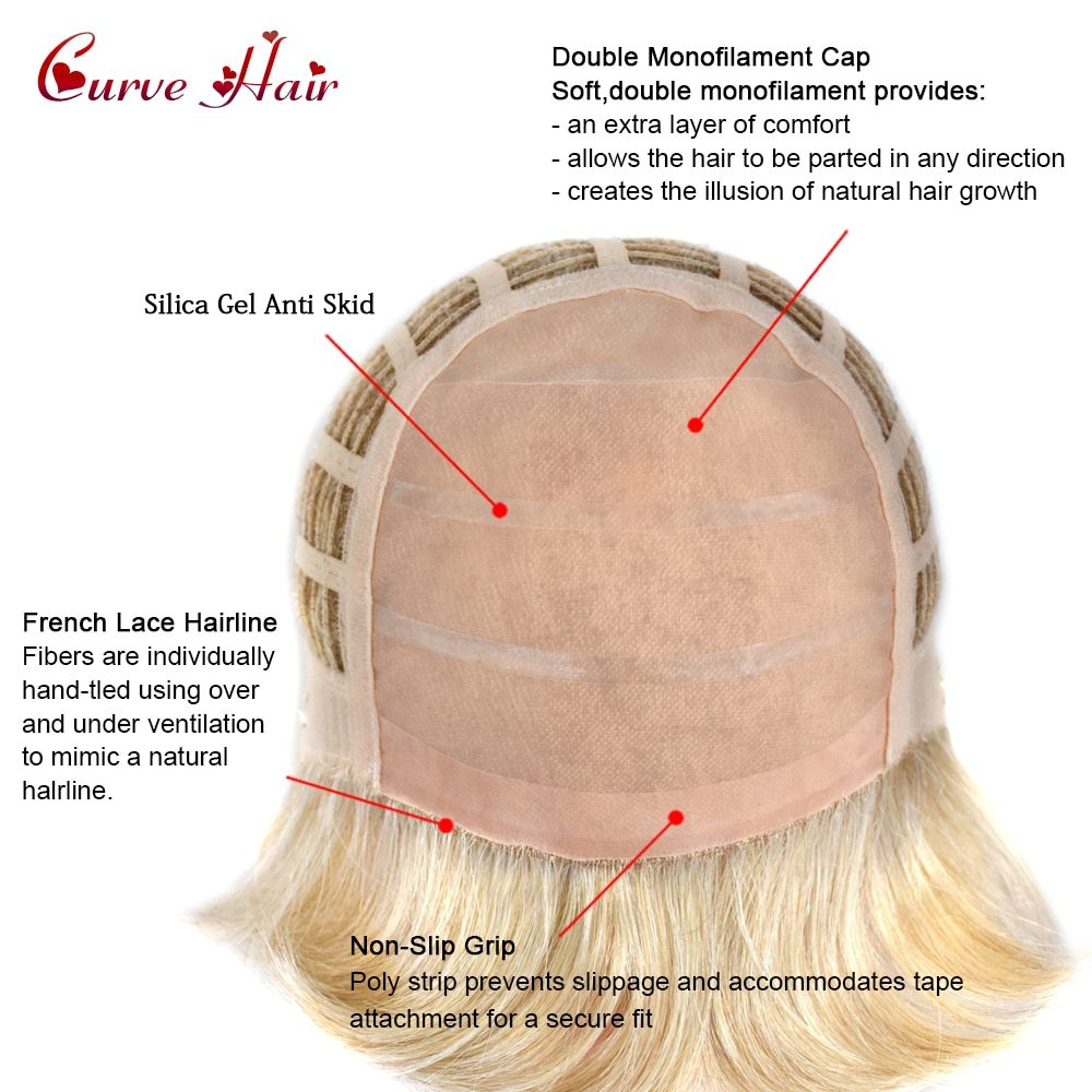 Women's Wig Fashion Blonde Female Short Wig With Bangs Synthetic Hair None Lace Front Hand Tied On Top Natural Look Lady Wigs