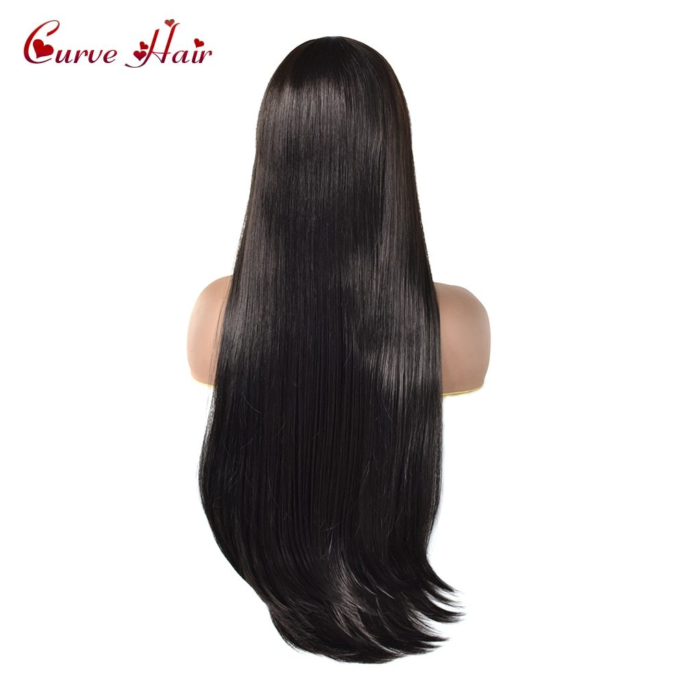 Straight Hair Black Synthetic Wig With Bangs Women's Fashion Female Cosplay Party Christmas 32 Inch Super Long Full Cap Wigs
