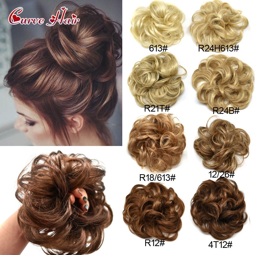 Hair Buns Curly Messy Rosy High Synthetic Fiber Hairpieces Black Brown Blodne Colors Potnytail Scrunchie Hair Extentions Bun