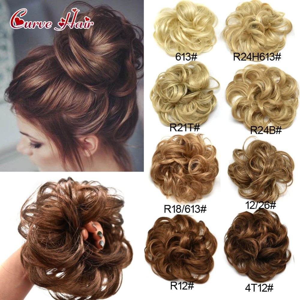 Hair Buns Curly Messy Rosy High Synthetic Fiber Hairpieces Black Brown Blodne Colors Potnytail Scrunchie Hair Extentions Bun