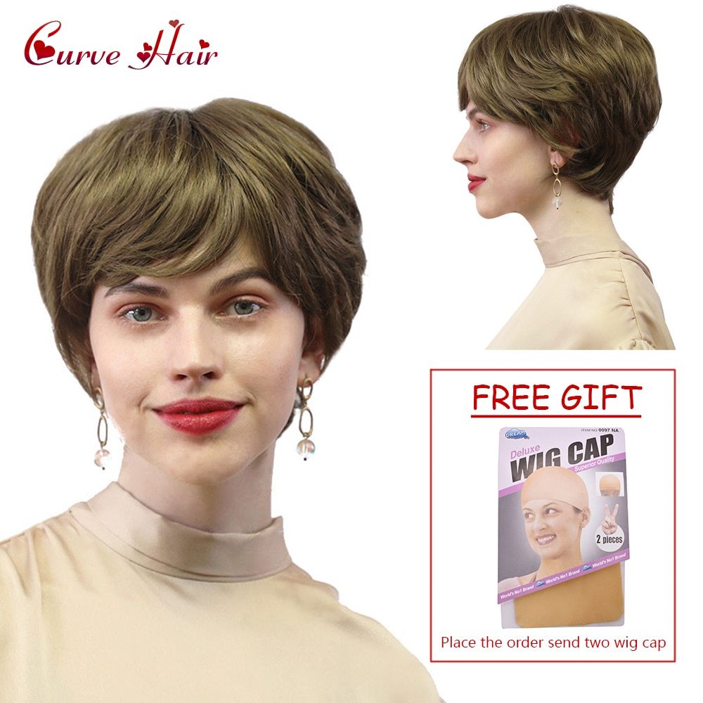 Fashion Synthetic Short Women Wig Hand Tied On Top Lace Front Female Wigs Natural Hairline White Lady Hairpieces Brown Blonde