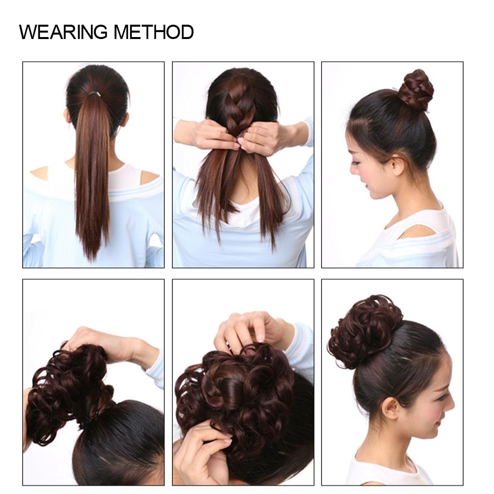 Hair Buns Curly Messy Rosy High Synthetic Fiber Hairpieces Black Brown Blodne Colors Potnytail Scrunchie Hair Extentions Bun