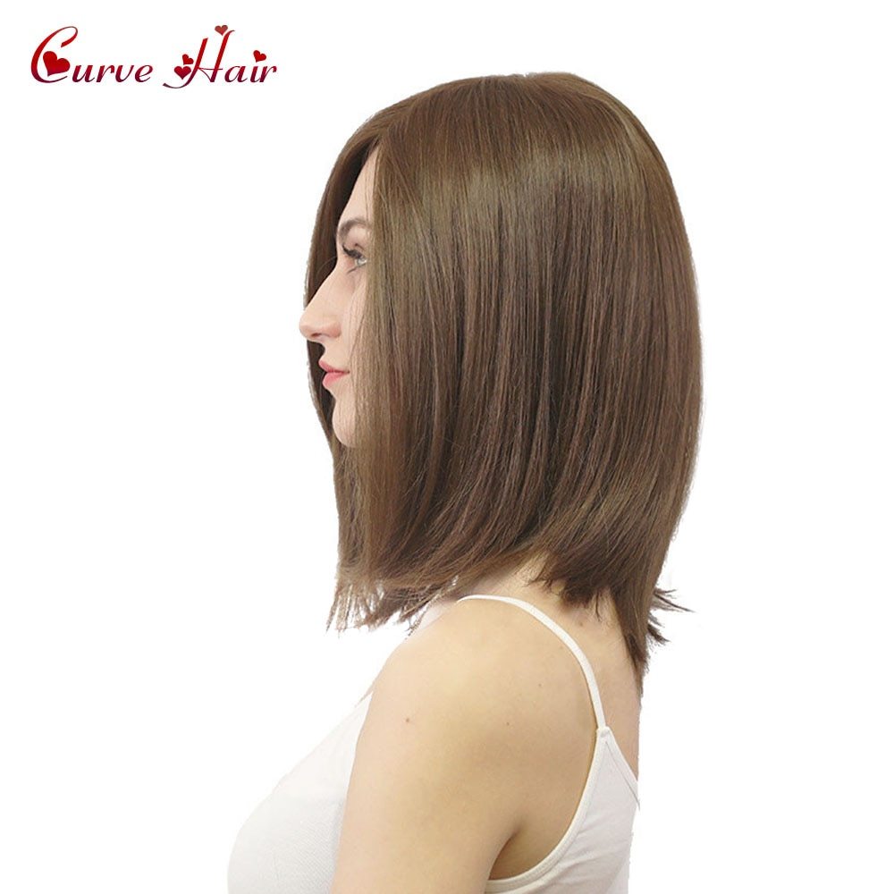 Synthetic Hair Lady Short Wigs Mix Brown Blonde Wig With Side Bangs Low Temperature Fiber Hand Tied Monofilament  Women Wigs