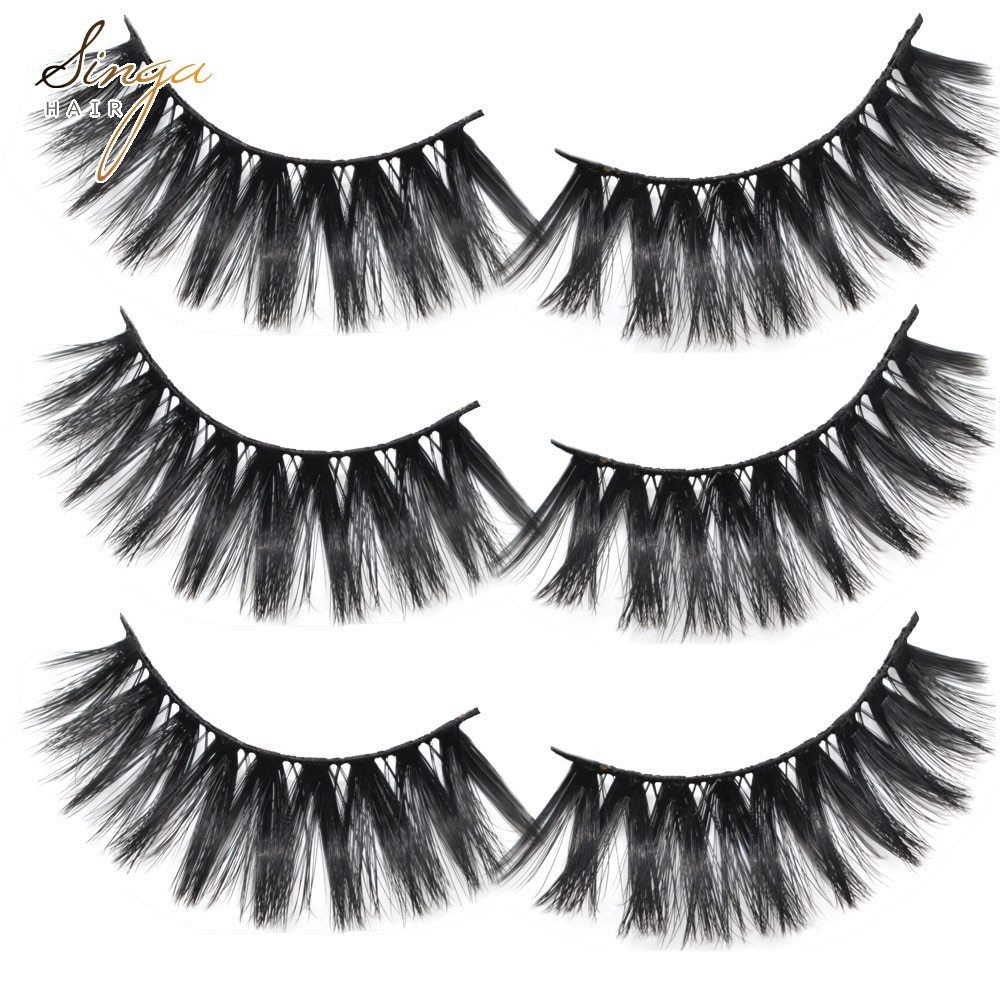 Singahair False Eye Lashes Extension 5 Pairs Hand Made 3D Faux Long Thick Individual Strip Eyelashes Makeup Natural Eyelash