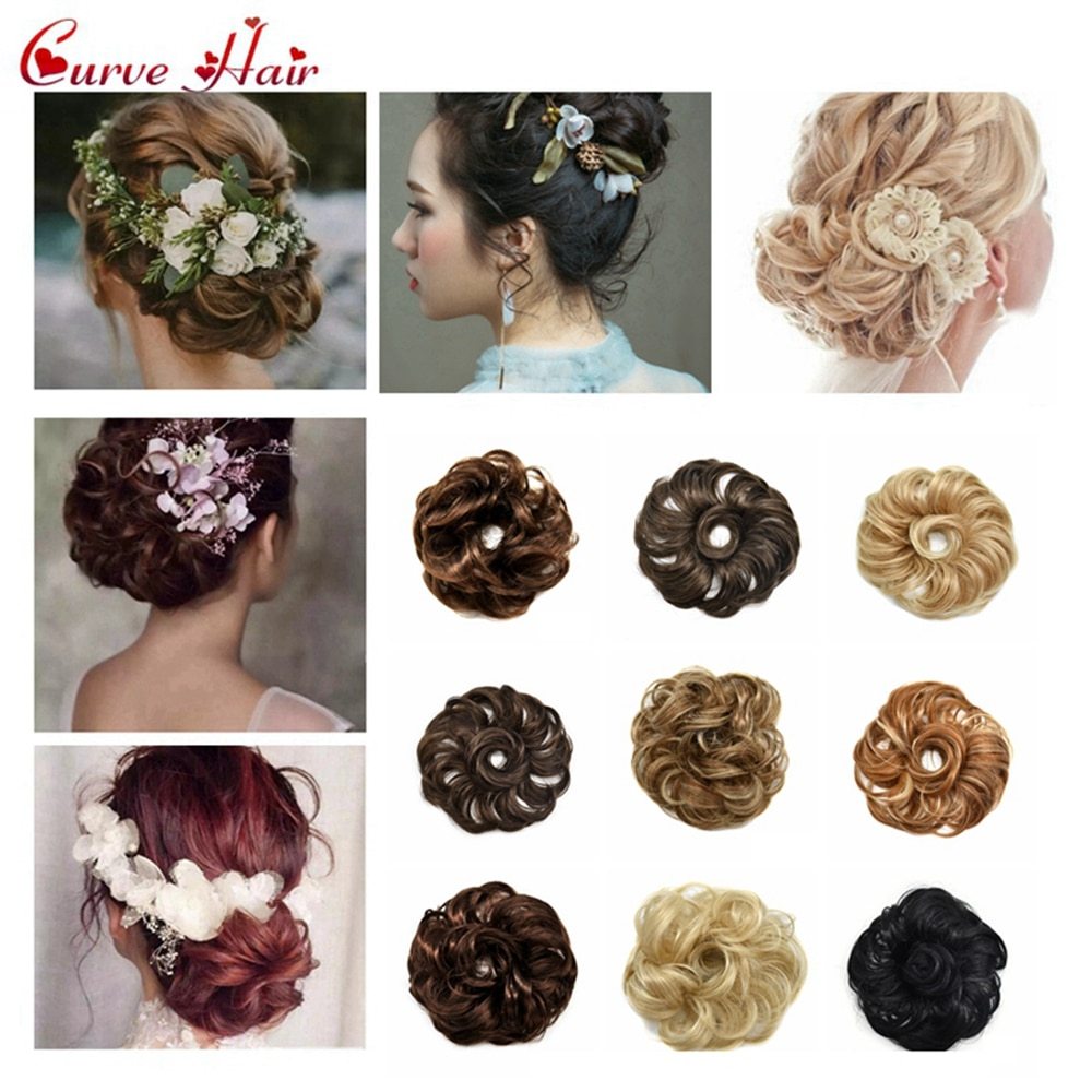 Hair Buns Curly Messy Rosy High Synthetic Fiber Hairpieces Black Brown Blodne Colors Potnytail Scrunchie Hair Extentions Bun
