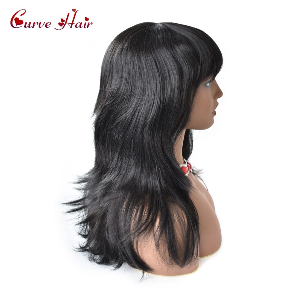 Full Cap Synthetic Wigs Long Straight Natural Black Hair Female Bang Hairstyle Wigs Heat Resistant Synthetic Fiber Women's Wig