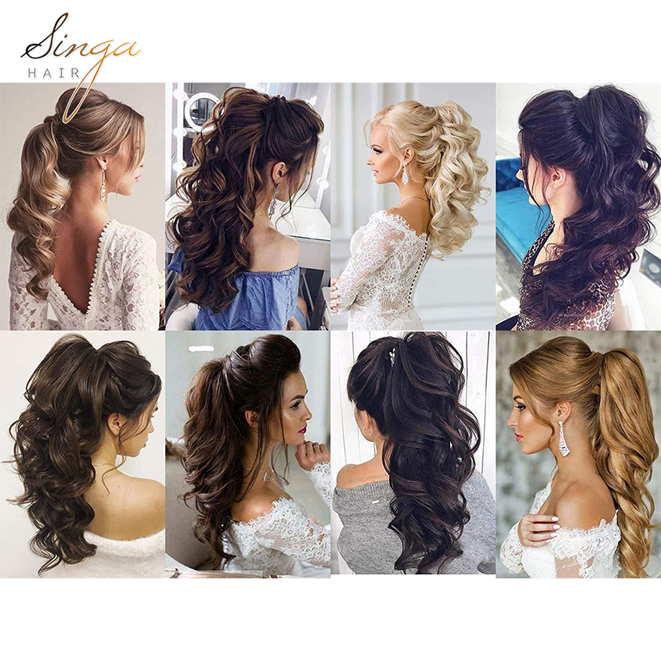 Synthetic Jaw Poytail Wig 22" Long Wavy Hairpiece Claw Clip In/On PonyTail Drawstring Hair Extension Heat Resistant Blonde Color