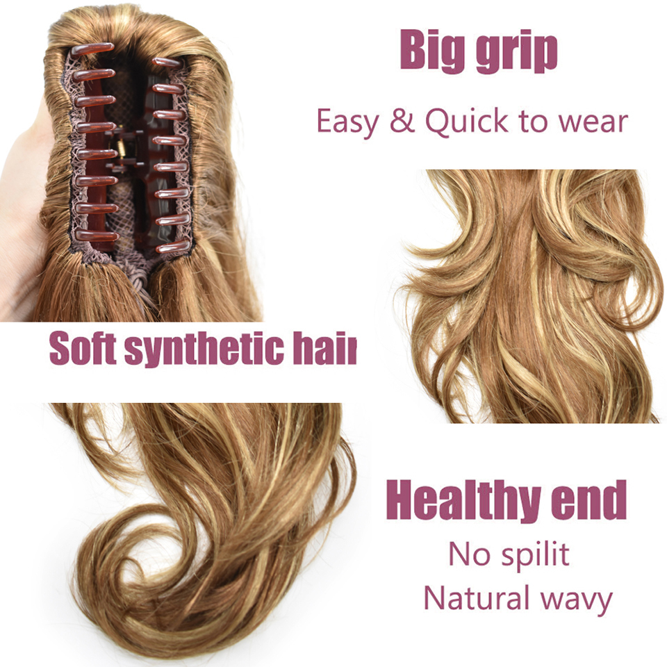 Synthetic Jaw Poytail Wig 22" Long Wavy Hairpiece Claw Clip In/On PonyTail Drawstring Hair Extension Heat Resistant Blonde Color